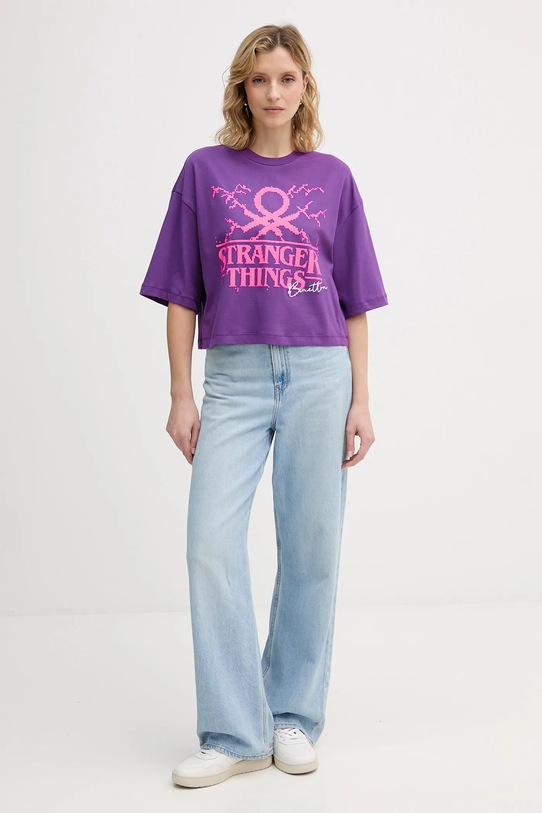 United Colors of Benetton t-shirt bawełniany x Stranger Things 3BL0D10BC fioletowy SS26