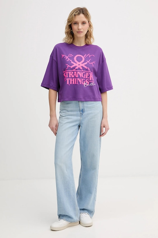 United Colors of Benetton t-shirt bawełniany x Stranger Things 3BL0D10BC fioletowy SS26