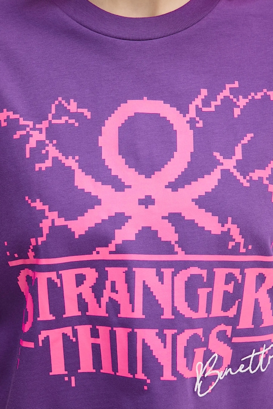 United Colors of Benetton t-shirt bawełniany x Stranger Things 3BL0D10BC fioletowy