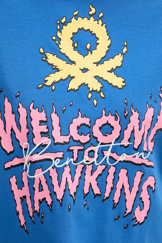 United Colors of Benetton t-shirt bawełniany x Stranger Things 3BL0D10BC niebieski