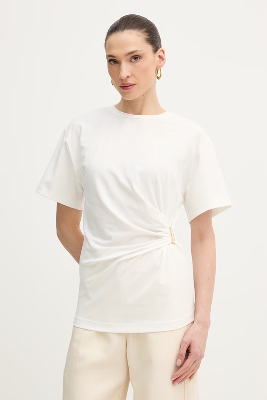 Pinko t-shirt damski bawełniany z elastanem beżowy 106455.A35D