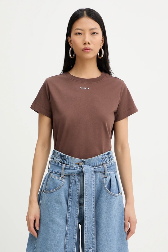Bavlněné tričko Pinko hladký hnědá 100373.A34F