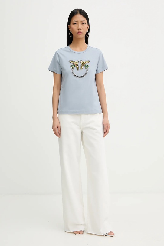 Βαμβακερό μπλουζάκι Pinko 100535.A33F μπλε SS26