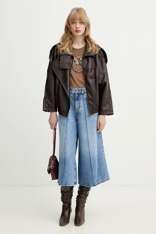 Βαμβακερό μπλουζάκι Pinko 100535.A33F καφέ SS26