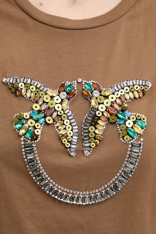 Βαμβακερό μπλουζάκι Pinko 100535.A33F καφέ