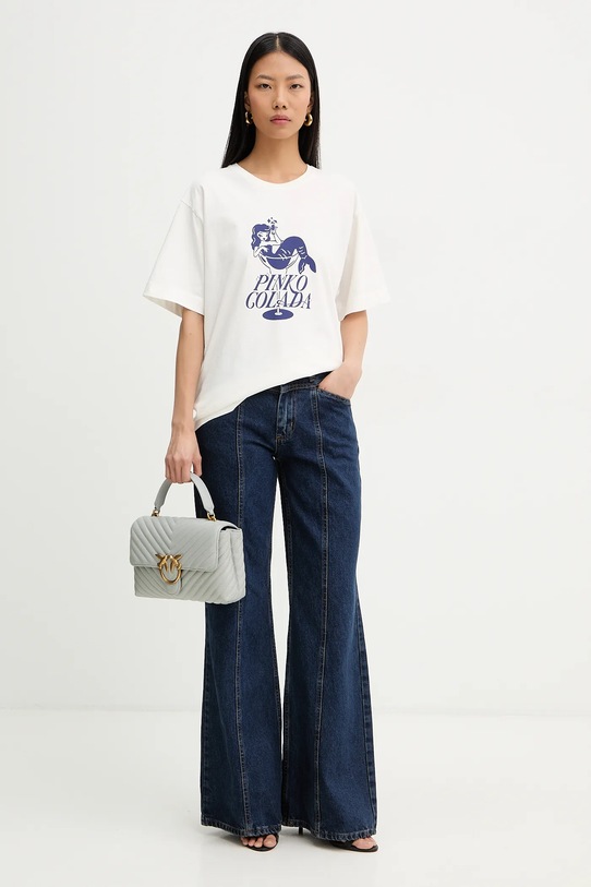 Pinko t-shirt bawełniany 105526.A33N beżowy SS26