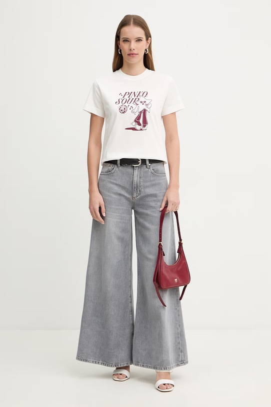 Pinko t-shirt bawełniany 105050.A33O beżowy SS26