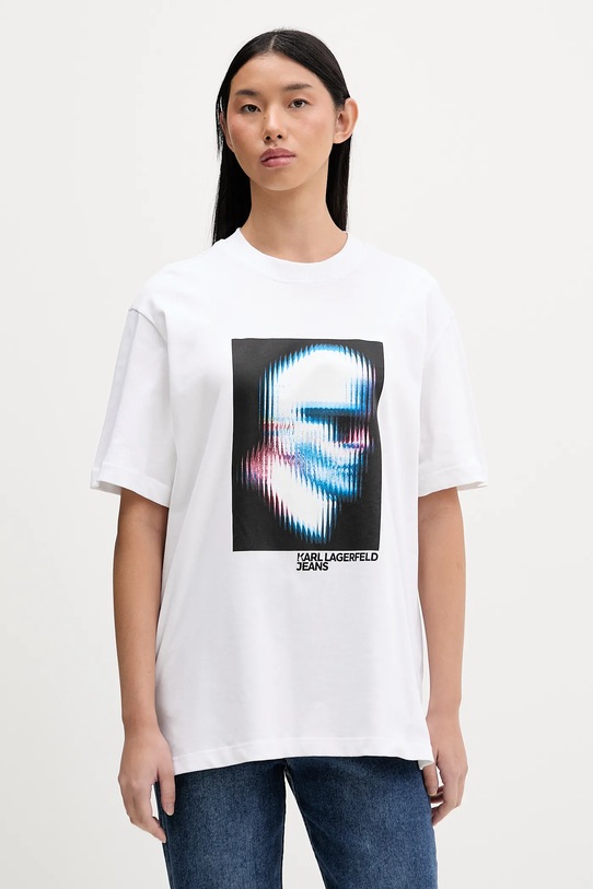 Karl Lagerfeld Jeans t-shirt bawełniany nadruk beżowy B1W17061