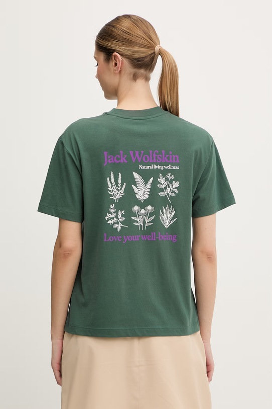 Odzież Jack Wolfskin t-shirt damski bawełniany Curious A65755 zielony