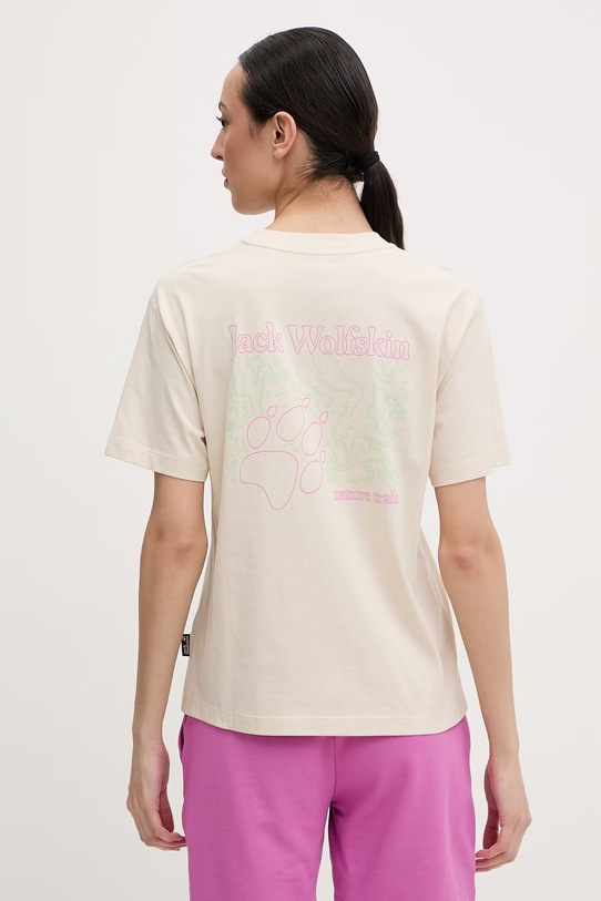 Odzież Jack Wolfskin t-shirt damski bawełniany Celebrate The Paw A65916 beżowy