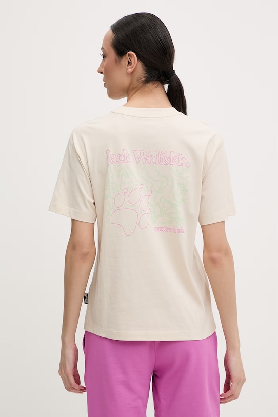 Odzież Jack Wolfskin t-shirt damski bawełniany Celebrate The Paw A65916 beżowy