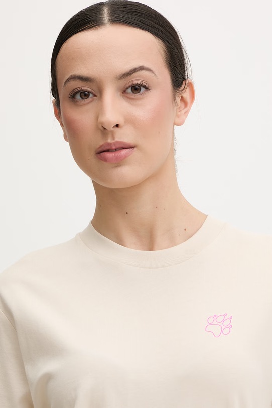 Jack Wolfskin t-shirt damski bawełniany Celebrate The Paw beżowy A65916