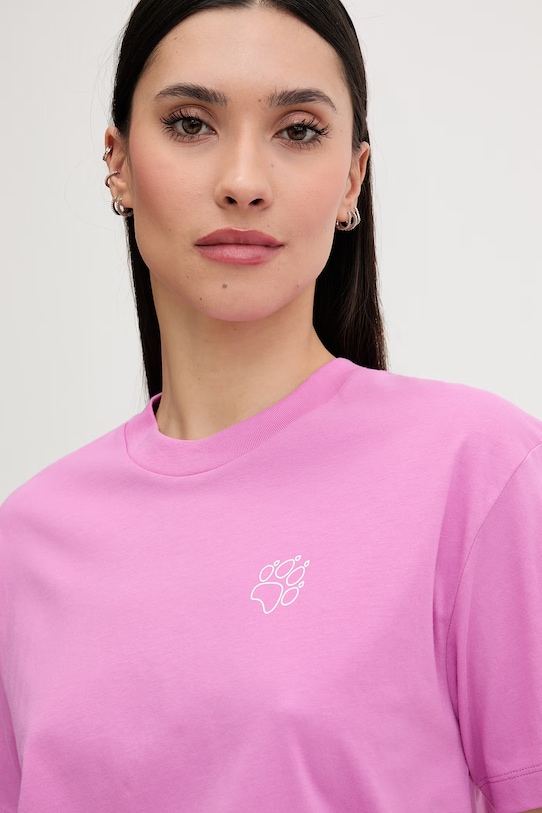 Jack Wolfskin tricou pentru femei, din bumbac Celebrate The Paw roz A65916