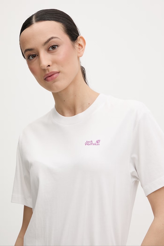 Jack Wolfskin t-shirt damski bawełniany Celebrate The Paw biały A65913