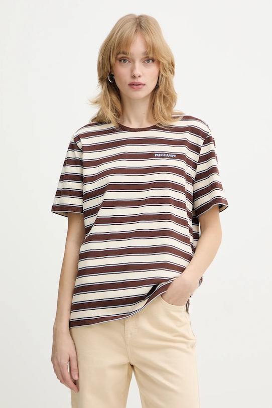 Patrizia Pepe t-shirt bawełniany okrągły brązowy 8M1824.J194