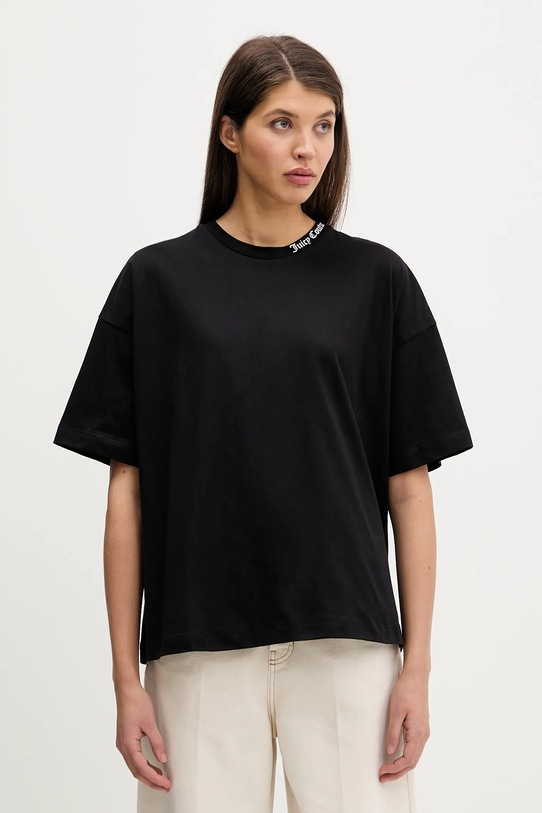 Juicy Couture t-shirt bawełniany nadruk czarny JCTES09