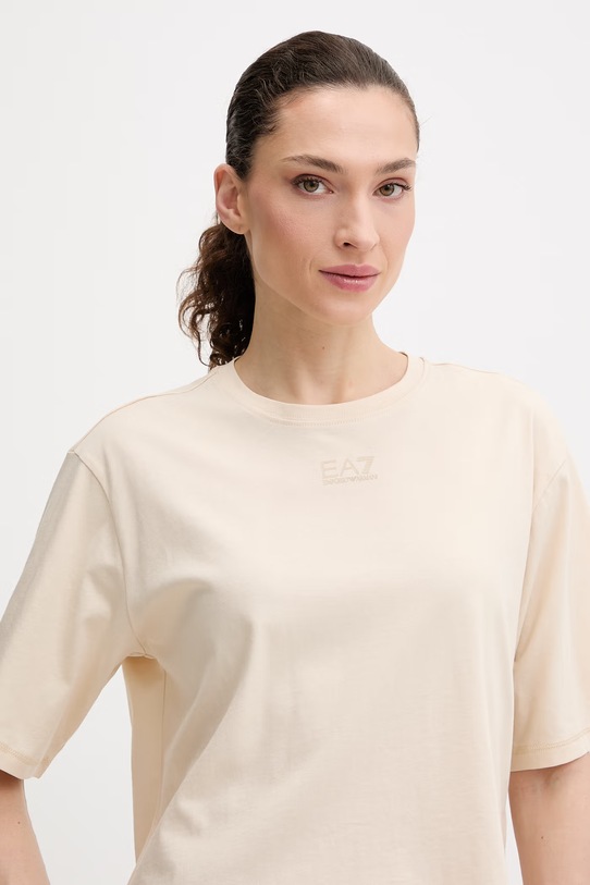 Βαμβακερό μπλουζάκι EA7 Emporio Armani μπεζ AF21060.7W000926