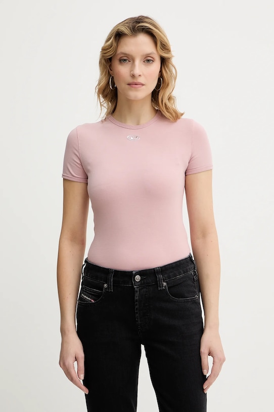 Diesel t-shirt T-UNCUTIESLONG-OD z elastanem różowy A19917.0AHQH