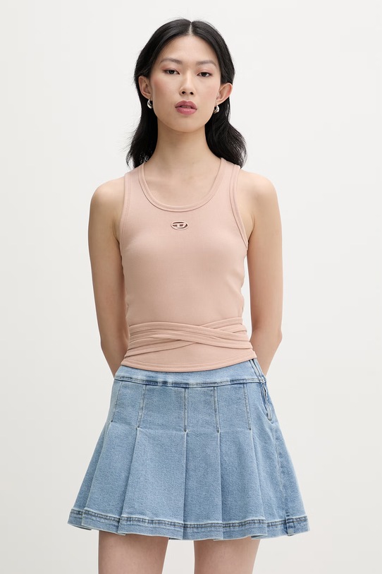 Diesel top damski bawełniany z elastanem T-ANKY-TAIL beżowy A21019.0EJAI