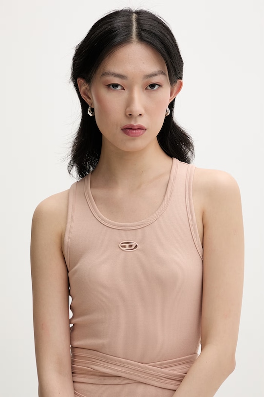 Diesel top damski bawełniany z elastanem T-ANKY-TAIL beżowy A21019.0EJAI