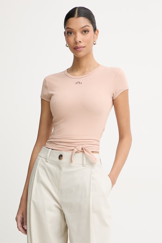 Diesel crop top damski bawełniany T-BUNNY-TAIL-S1 beżowy A21197.0EJAI