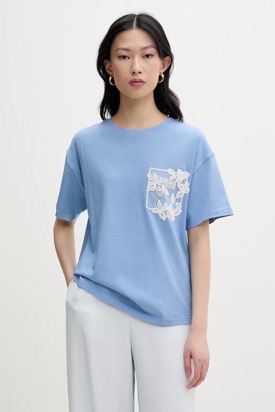 ERMANNO Firenze tricou basic pentru femei, din bumbac albastru D48EL009EE3