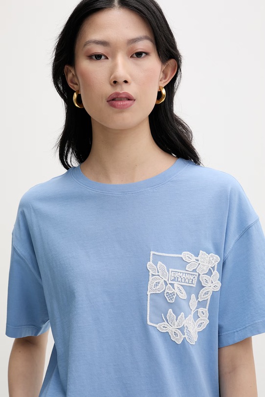 ERMANNO Firenze tricou basic pentru femei, din bumbac albastru D48EL009EE3