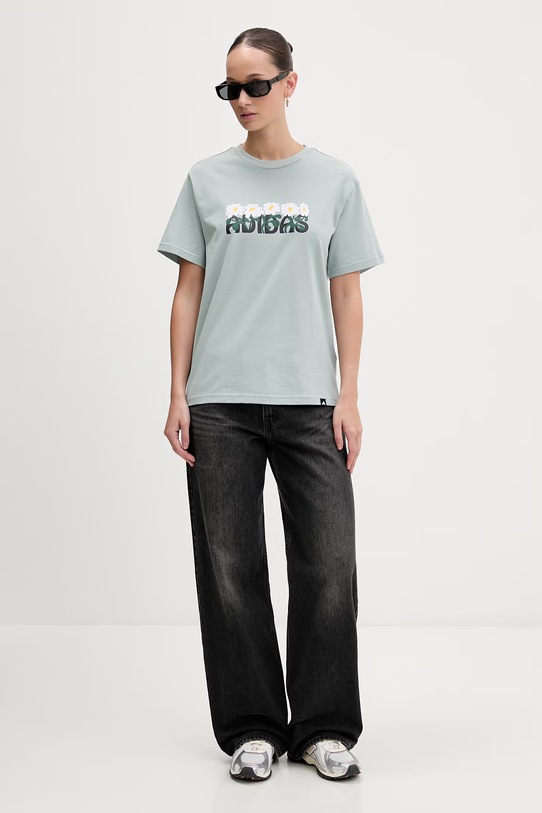 adidas t-shirt bawełniany Soft Side KA5099 turkusowy SS26