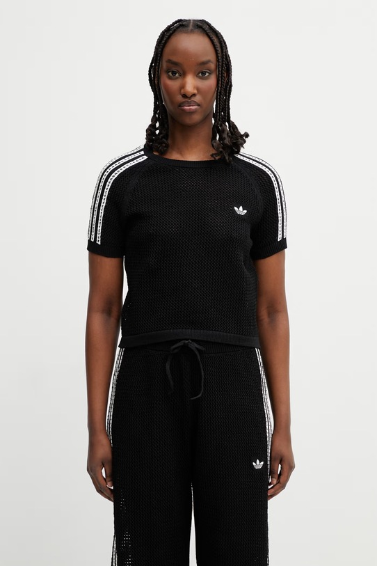 adidas Originals Crochet crop top women's black KC6481