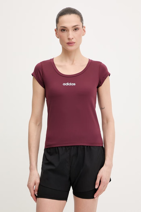 Μπλουζάκι προπόνησης adidas Performance Hyperglam με ελαστάν μπορντό KC7678