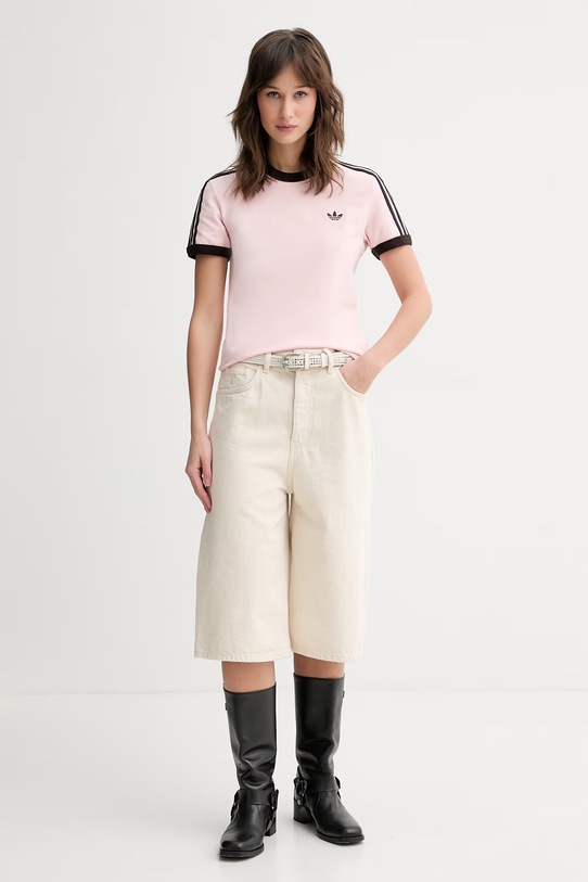 adidas Originals t-shirt damski bawełniany z elastanem KC9016 różowy SS26