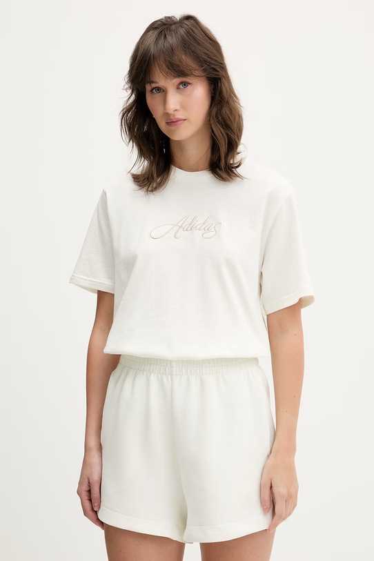 adidas t-shirt bawełniany regular beżowy KQ6404