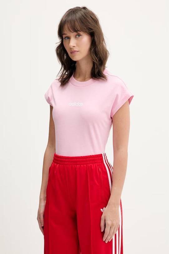 Памучна тениска adidas вталена розов KT0548