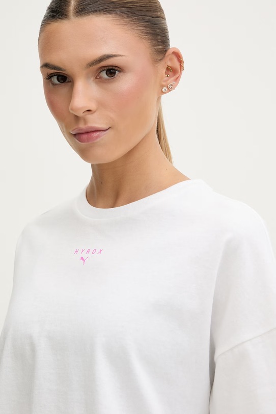 Puma t-shirt treningowy damski bawełniany Lifestyle HYROX beżowy 528509