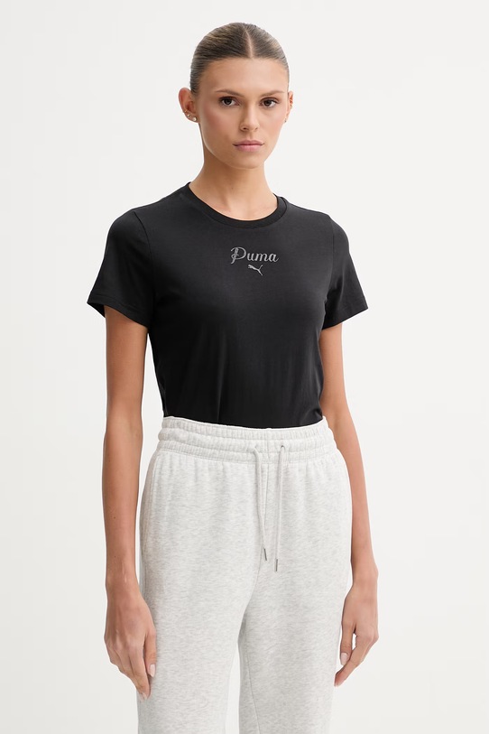 Puma t-shirt damski bawełniany Essential Script czarny 691760
