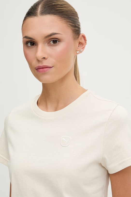 Puma t-shirt damski bawełniany Essential Elevated beżowy 691855