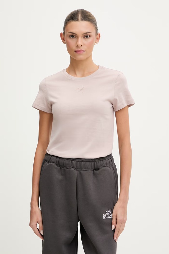 Puma t-shirt damski bawełniany Essential Logo beżowy 692916