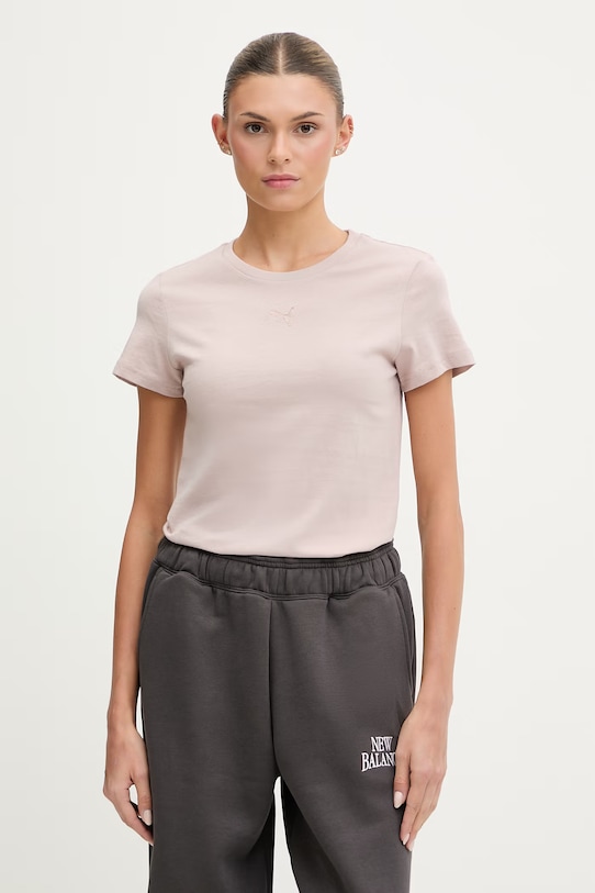 Puma t-shirt damski bawełniany Essential Logo beżowy 692916