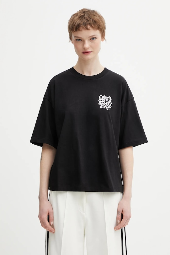 Bavlněné tričko Carhartt WIP W SS Signet T-Shirt relaxed černá I036035.K02XX