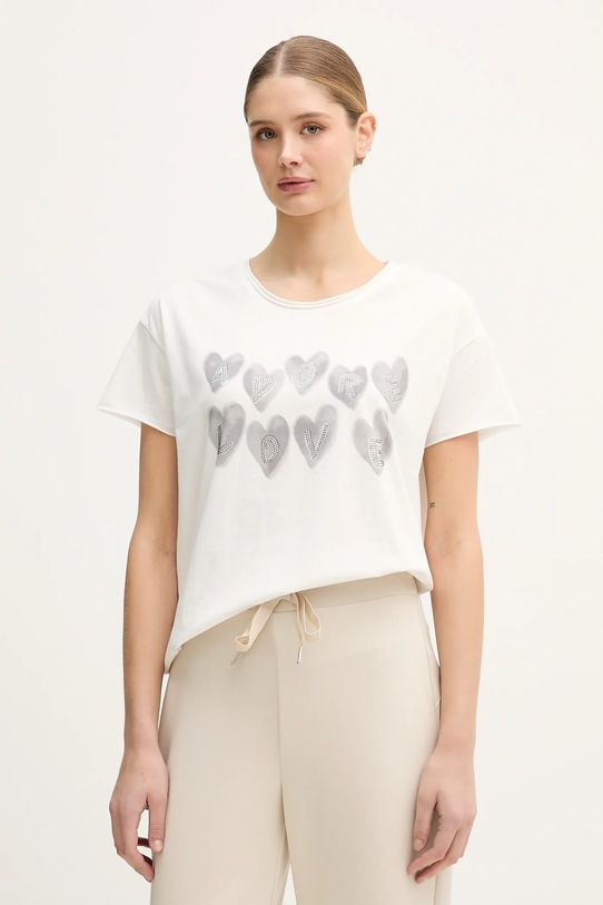 OUI t-shirt bawełniany nadruk biały 96050