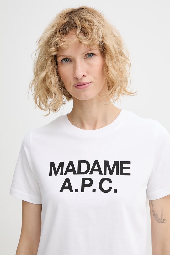 A.P.C. t-shirt bawełniany T-SHIRT CROP MANCHE COURTE MADAME APC biały COHBW.F26559