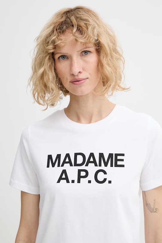 A.P.C. t-shirt bawełniany T-SHIRT CROP MANCHE COURTE MADAME APC biały COHBW.F26559