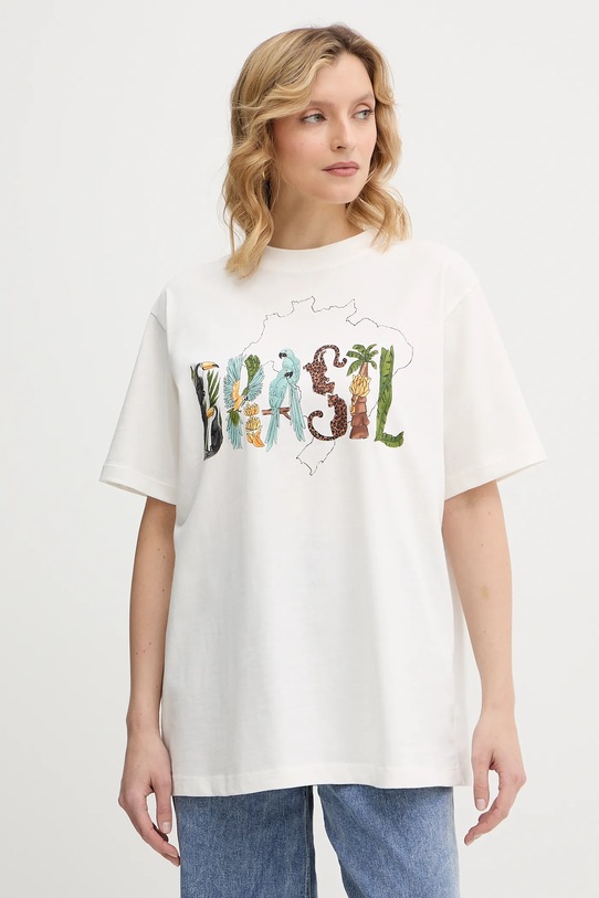 Farm Rio t-shirt bawełniany nadruk beżowy 344380