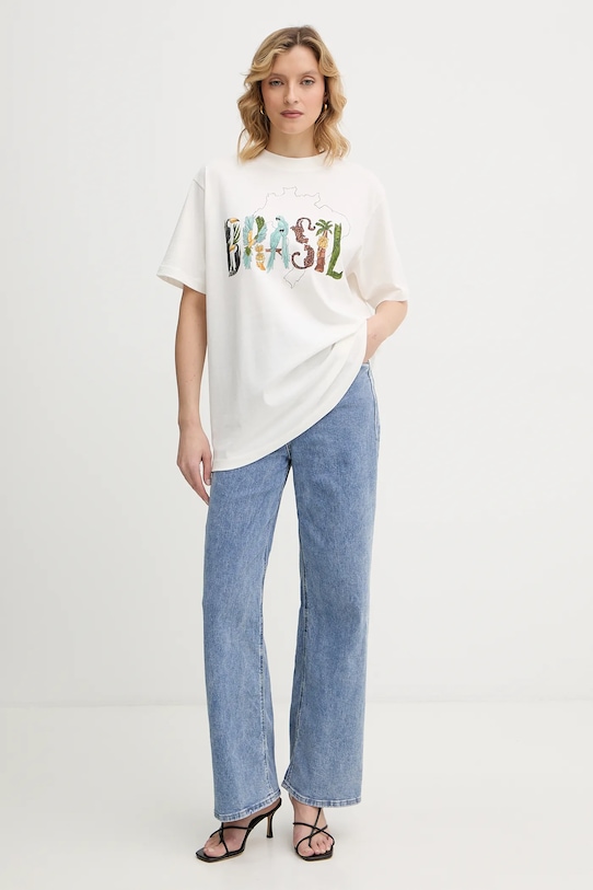 Farm Rio t-shirt bawełniany 344380 beżowy SS26