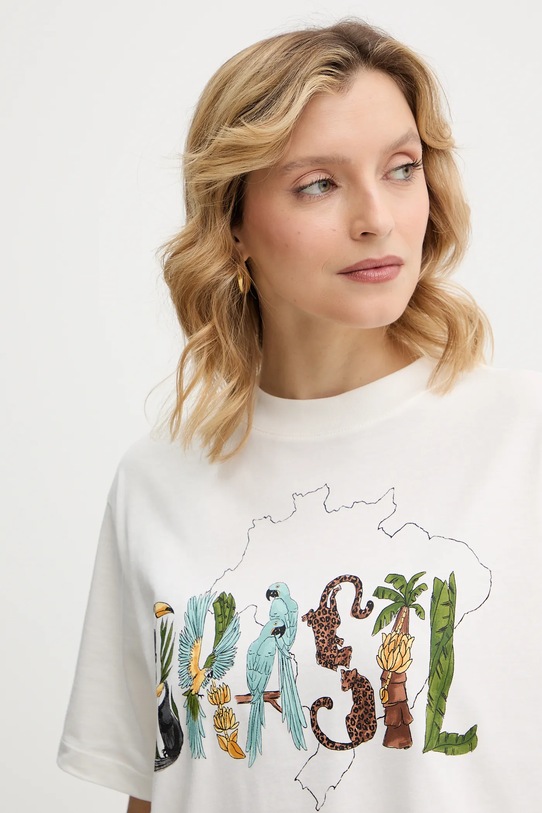 Farm Rio t-shirt bawełniany beżowy 344380
