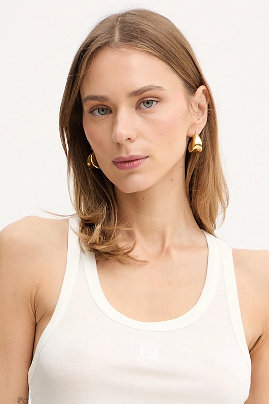 Elisabetta Franchi top z dodatkiem wełny beżowy CN77B61E2