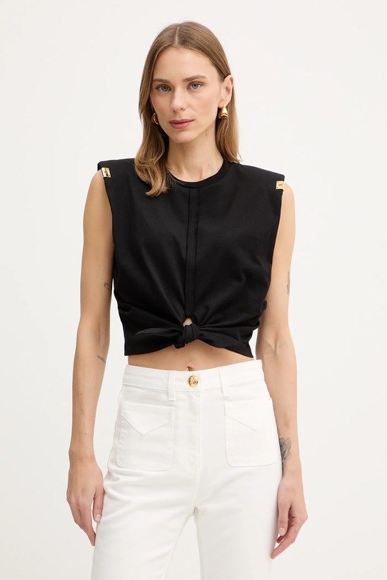 Хлопковая блузка Elisabetta Franchi casual чёрный MA01161E2