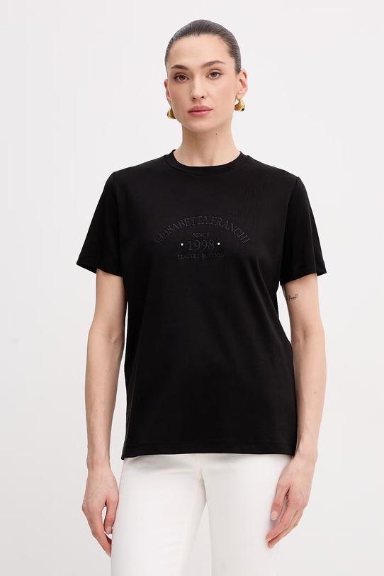 Elisabetta Franchi t-shirt damski bawełniany czarny MA01761E2