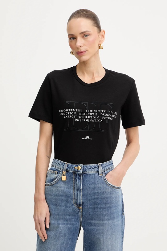 Elisabetta Franchi t-shirt bawełniany nadruk czarny MA69P61E2
