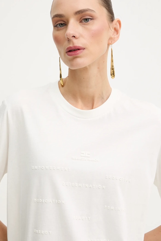 Elisabetta Franchi t-shirt bawełniany beżowy MA74D61E2